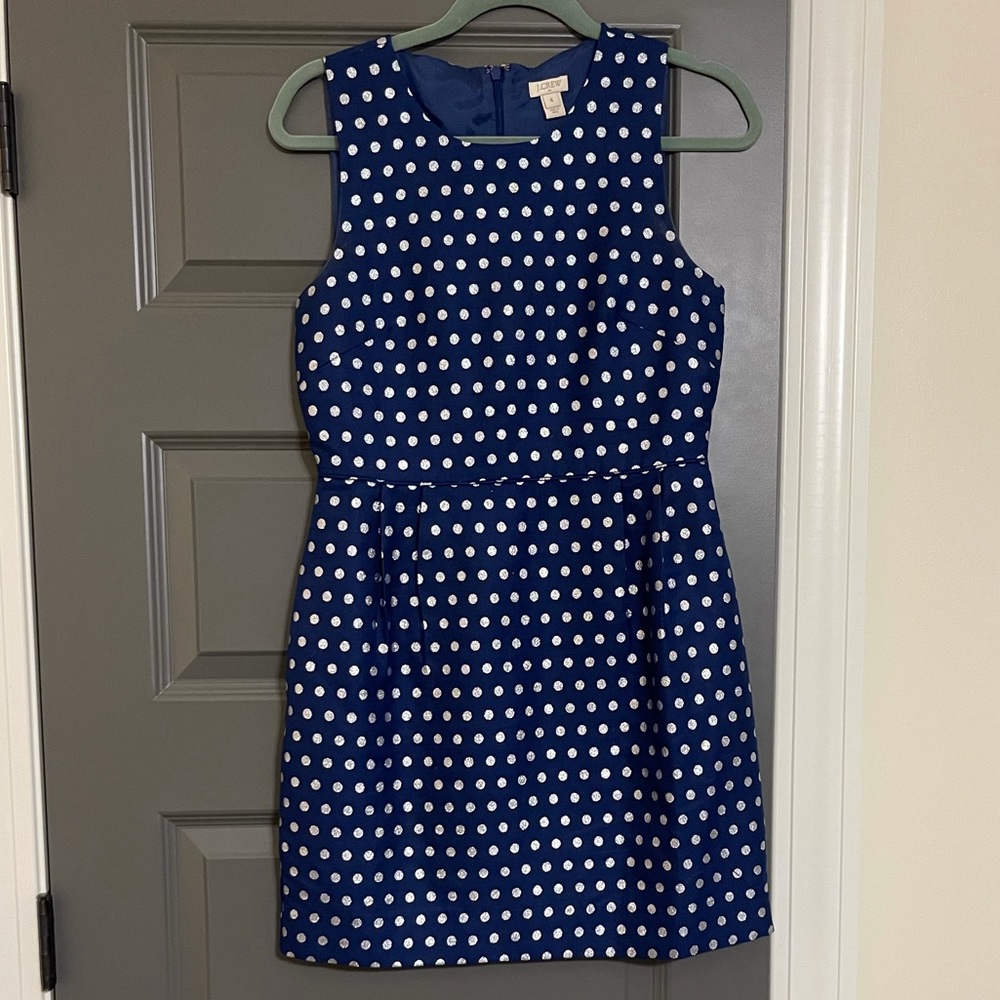Jcrew blue with silver polka dots dress